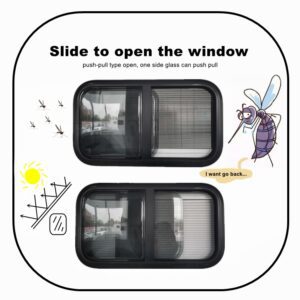 Το συρόμενο παράθυρο τροχόσπιτου διαθέτει ενσωματωμένη σίτα για προστασία από τα κουνούπια και σκίαστρο για ρύθμιση του φωτός. Ο εύκολος μηχανισμός push-pull επιτρέπει γρήγορο άνοιγμα και κλείσιμο, διατηρώντας τον χώρο σας δροσερό και άνετο. Ιδανικό για καλοκαιρινές αποδράσεις.