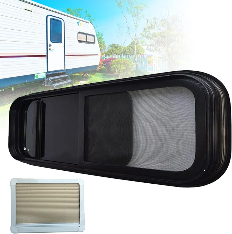 Παράθυρο κατακόρυφης ανύψωσης με σίτα, σκίαστρο και tempered glass για camper και τροχόσπιτα.